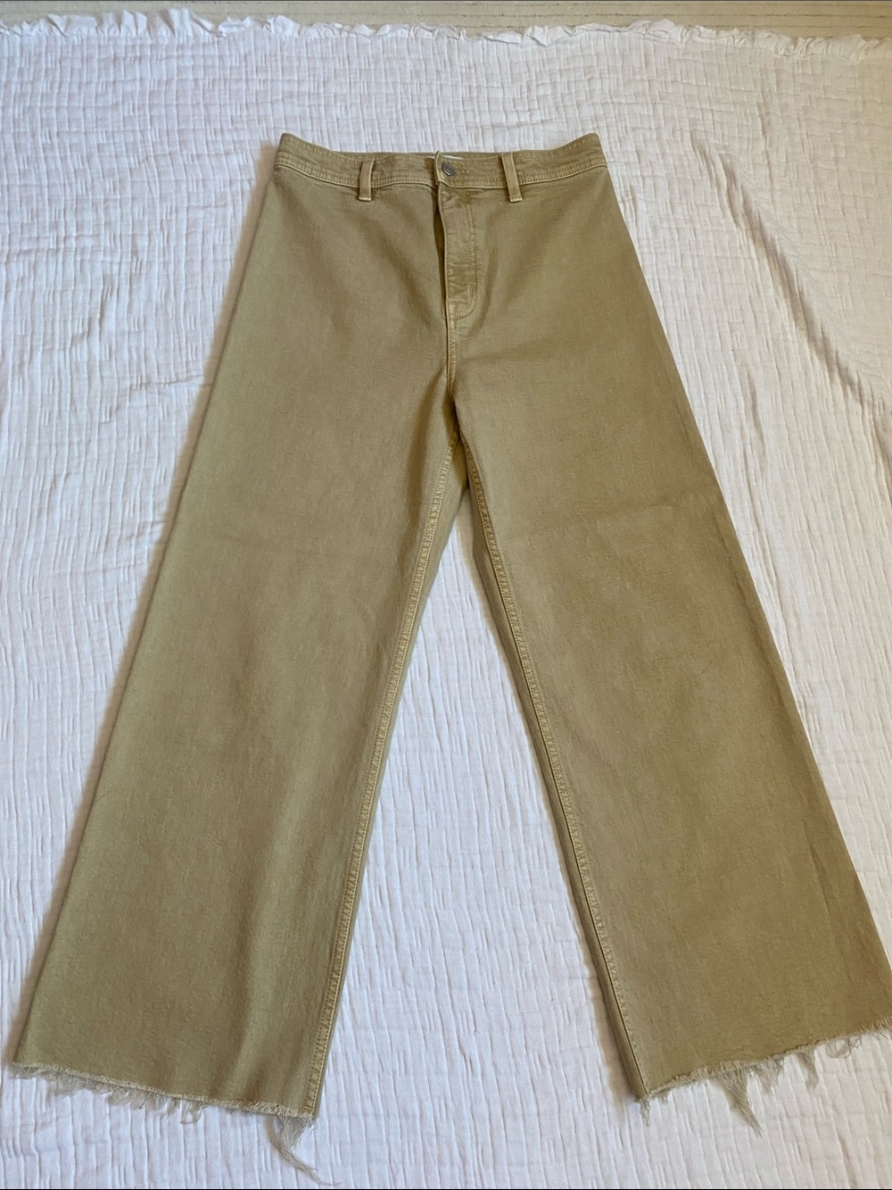 PISTOLA  99% Cotton Khaki Wide-Leg Raw Hem Jeans